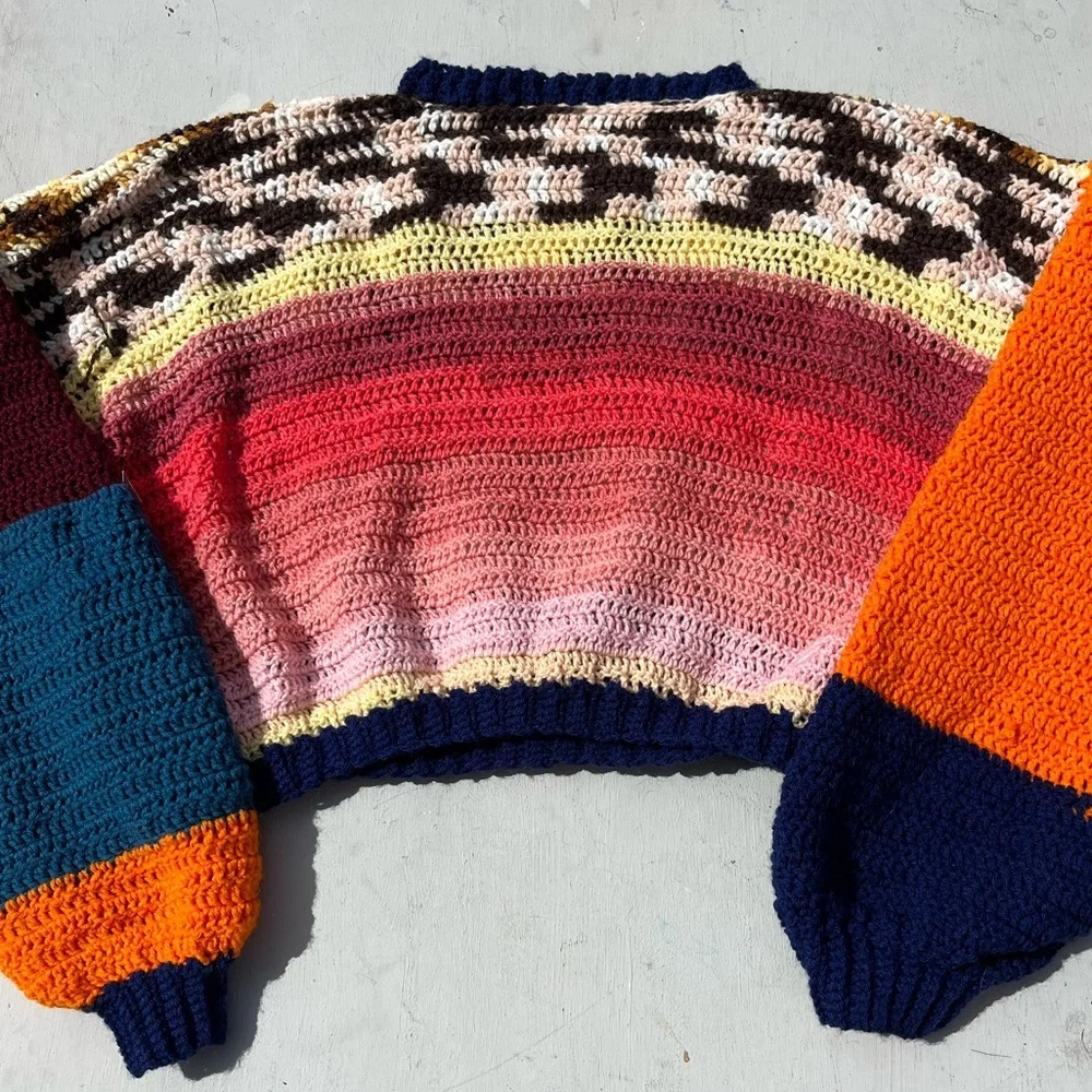 Women's Knit Crochet Sweater Multicolor Solid NO SIZE Balloon Cottage‎ Grandma